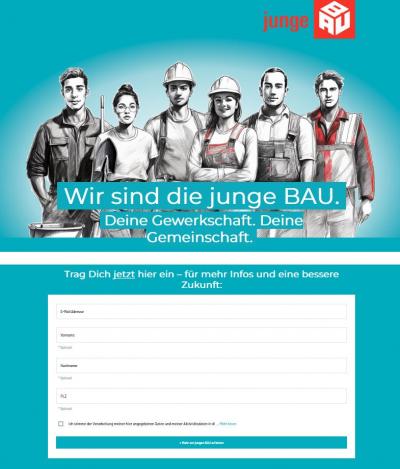 Screenshot Landingpage für die Junge BAU Screenshot Landingpage für die Junge BAU